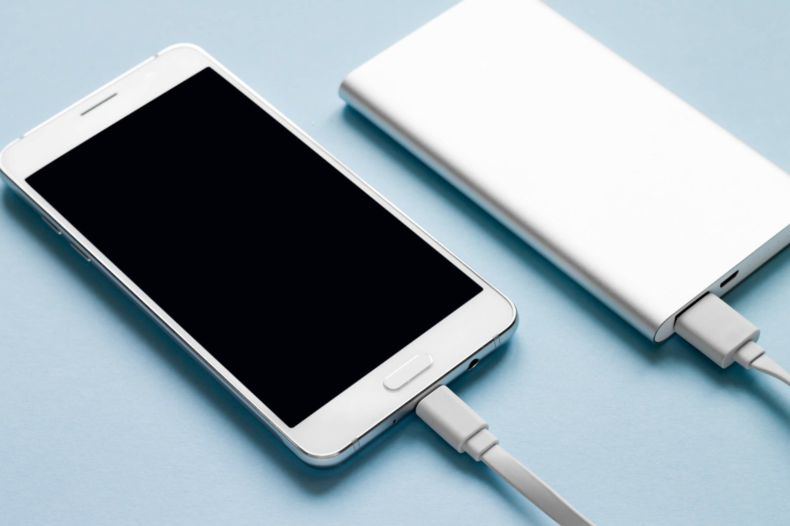 iPhone connected to a powerbank